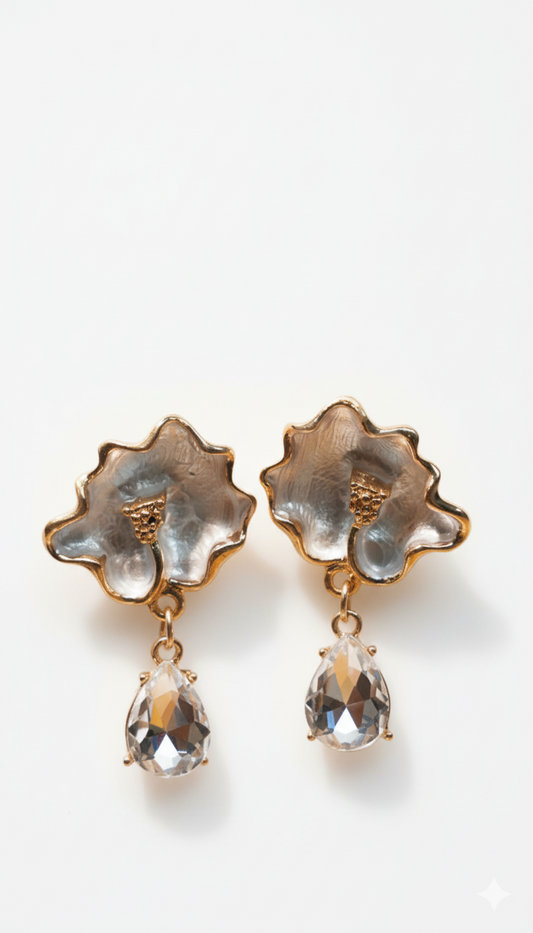 White Bloom Crystal Earrings 18KT gold Plated