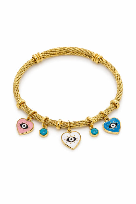 Evil Eye Heart Charm Cable Bracelet – 18K Gold Plated