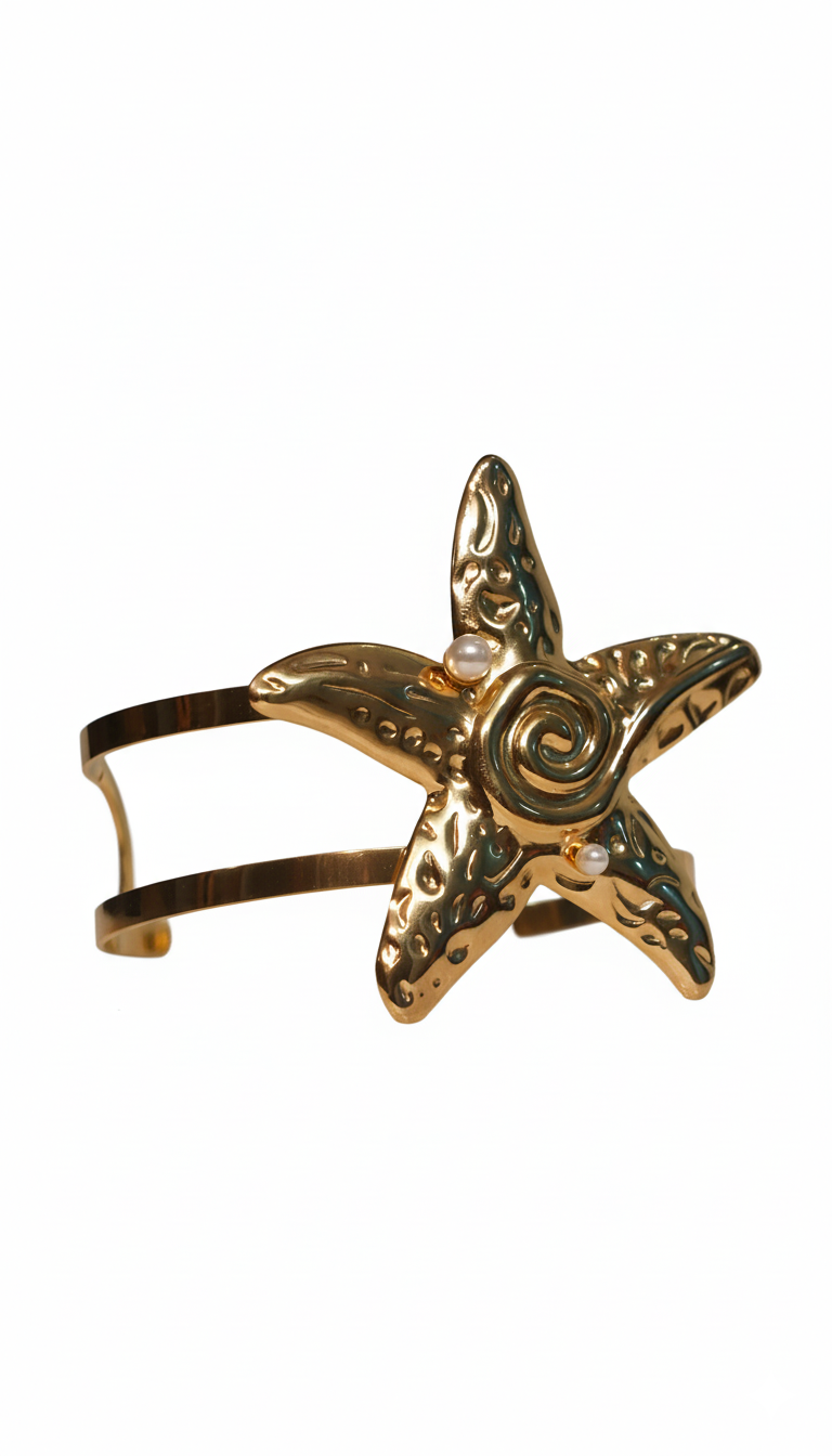 Star Fish Hand Cuff with charms 18kt Gold Plated