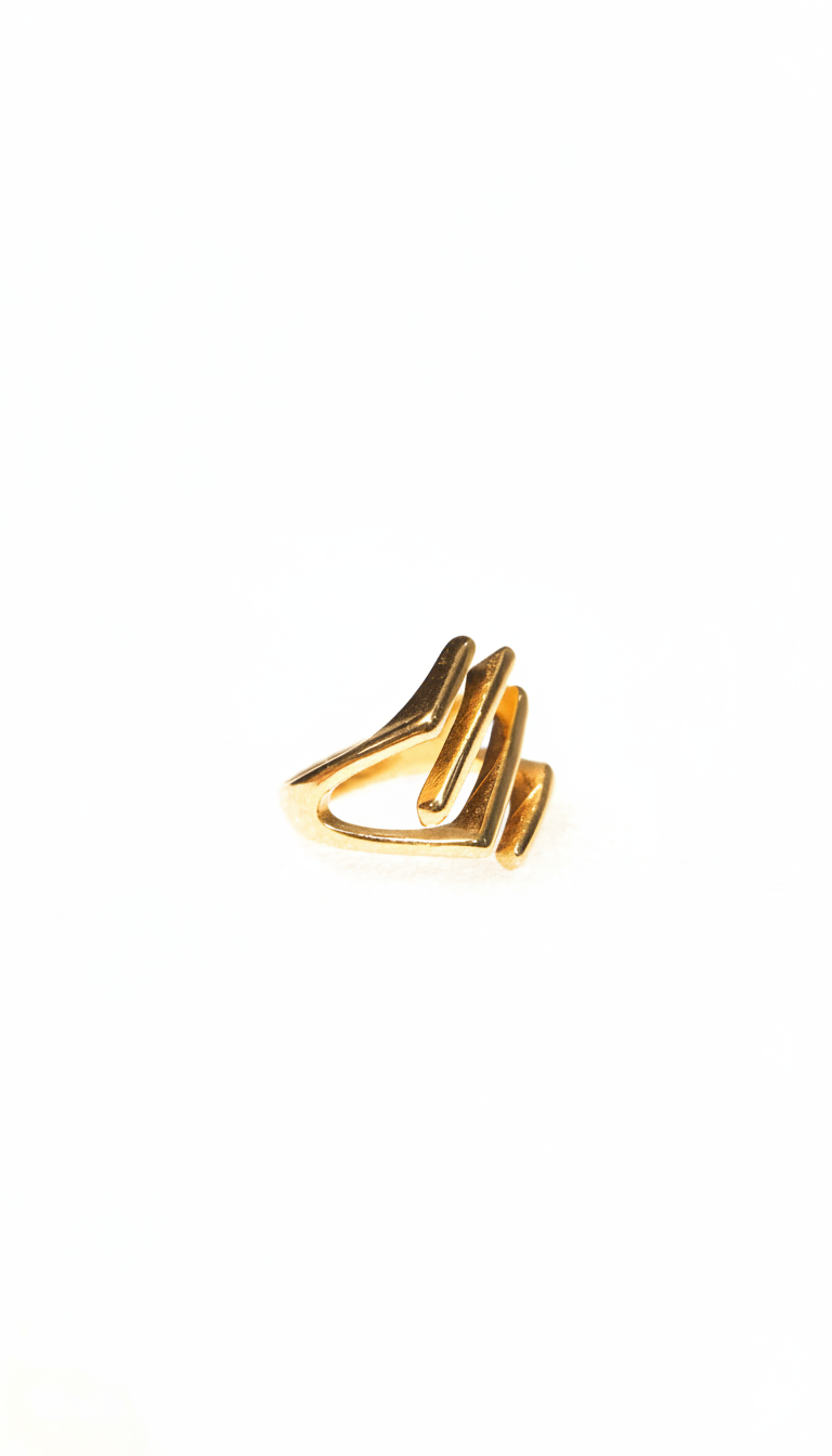 Solid Gold Zig Zag Ring 18KT Gold Color Plated