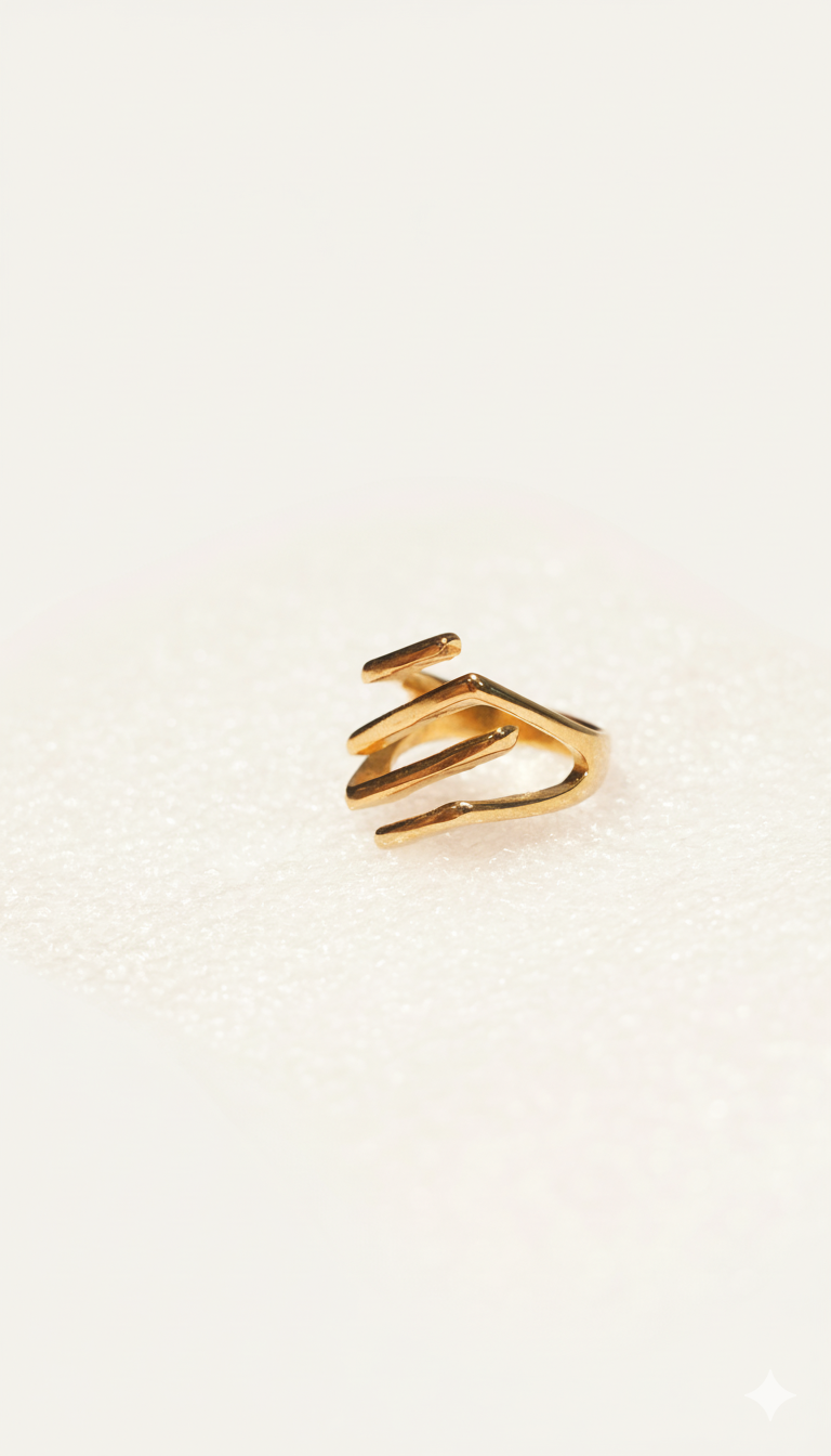 Solid Gold Zig Zag Ring 18KT Gold Color Plated