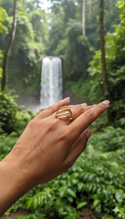 Solid Gold Zig Zag Ring 18KT Gold Color Plated