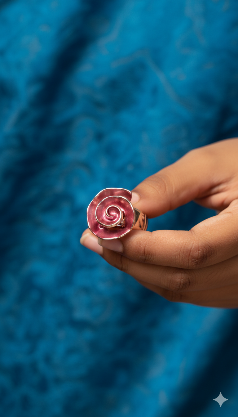 Flower Shape Acrylic Elastic 18kt Gold Plated Ring