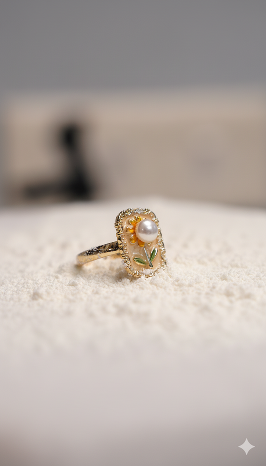 Sunflower Pearl Ring 18KT Gold Color