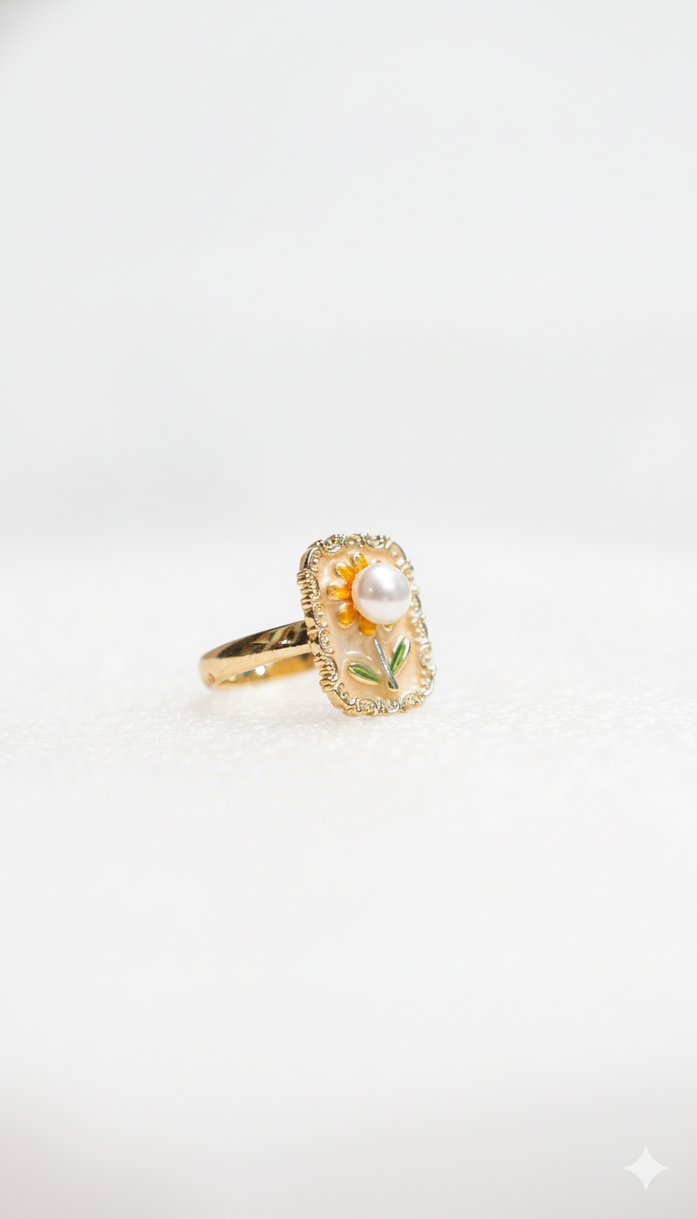 Sunflower Pearl Ring 18KT Gold Color