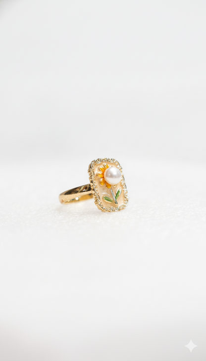 Sunflower Pearl Ring 18KT Gold Color
