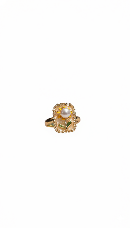 Sunflower Pearl Ring 18KT Gold Color