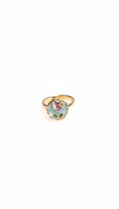 Fairy Pearl Blue Ring 18KT Gold Color Plated