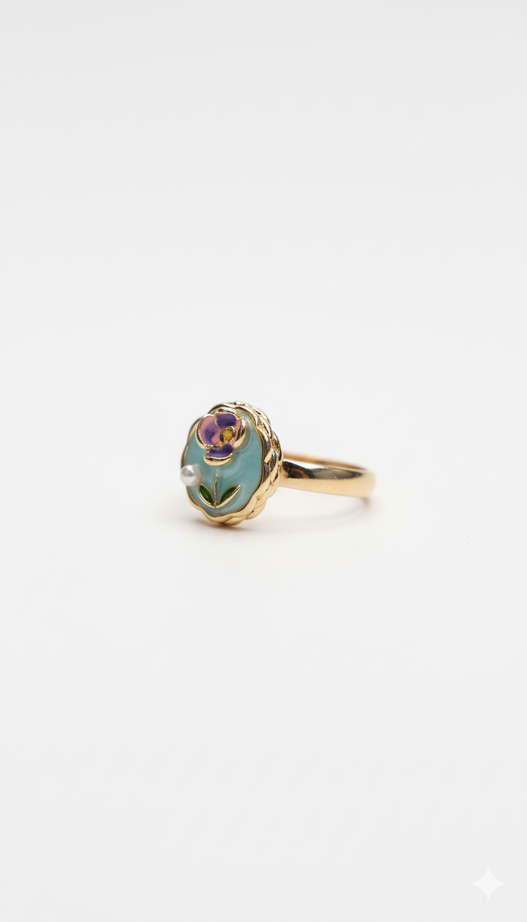 Fairy Pearl Blue Ring 18KT Gold Color Plated