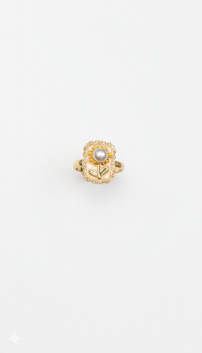 Sunflower Pearl Ring 18KT Gold Color