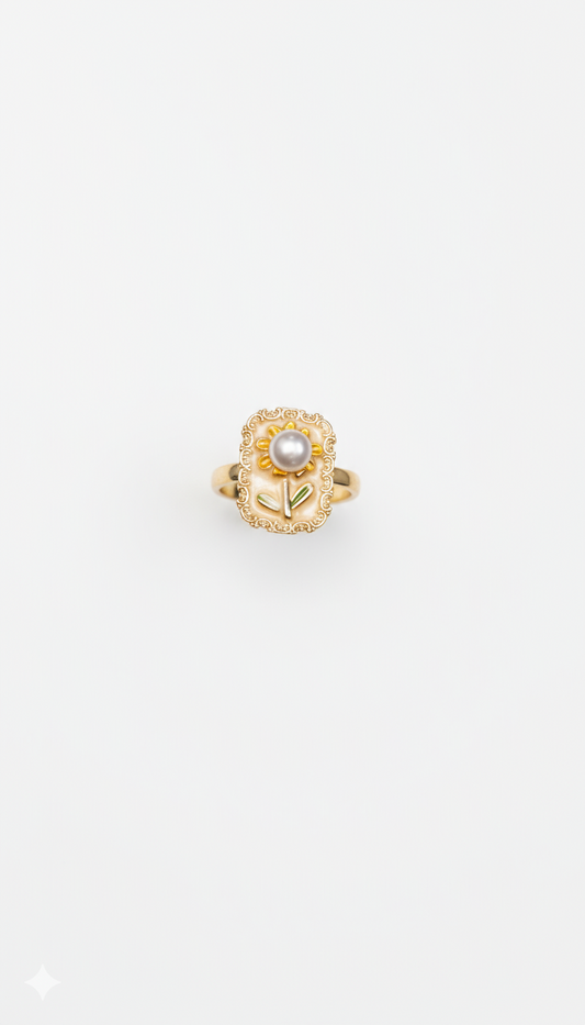 Sunflower Pearl Ring 18KT Gold Color