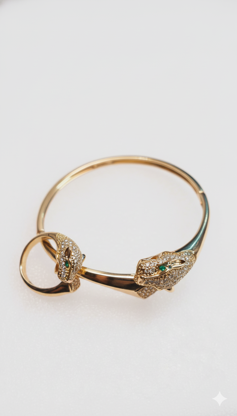 She Panther Diamond Bracelet With Ring 18kt Gold plated