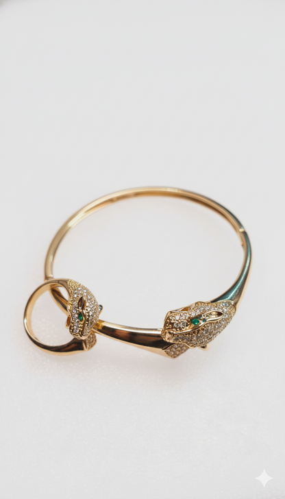 She Panther Diamond Bracelet With Ring 18kt Gold plated