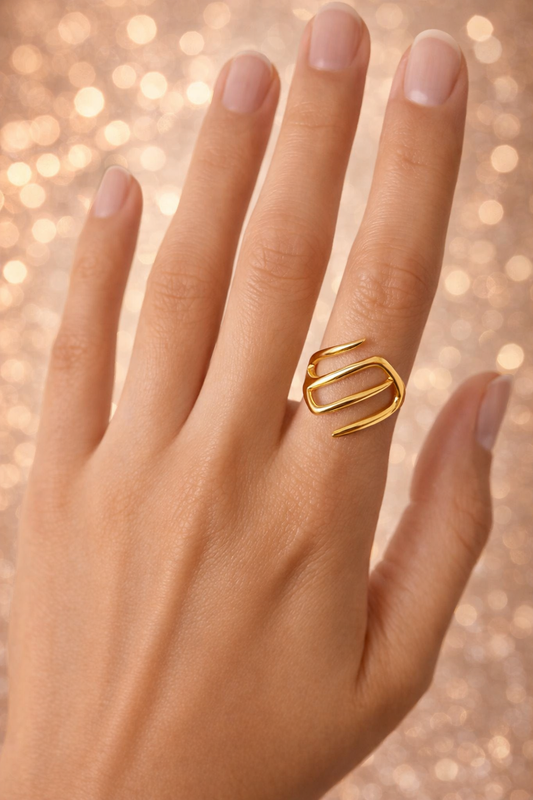 Solid Gold Zig Zag Ring 18KT Gold Color Plated