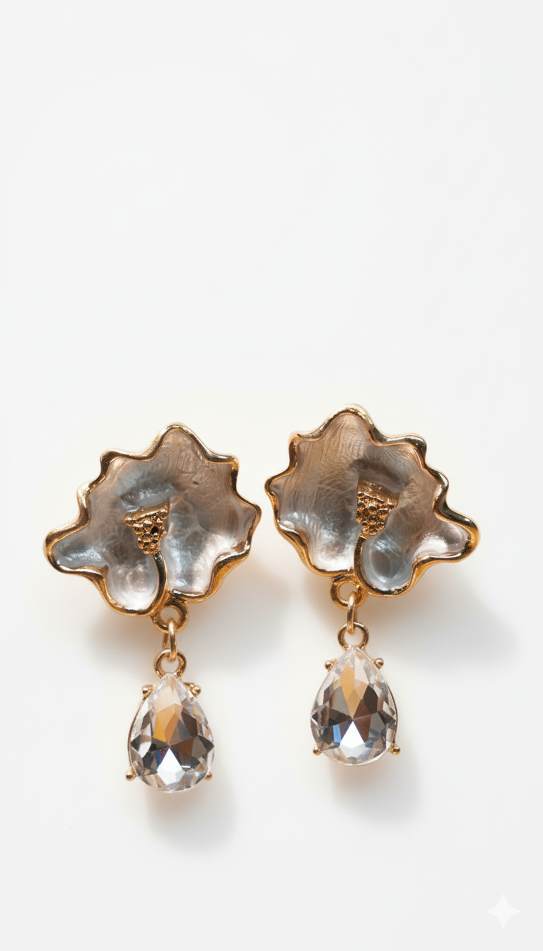 White Bloom Crystal Earrings 18KT gold Plated
