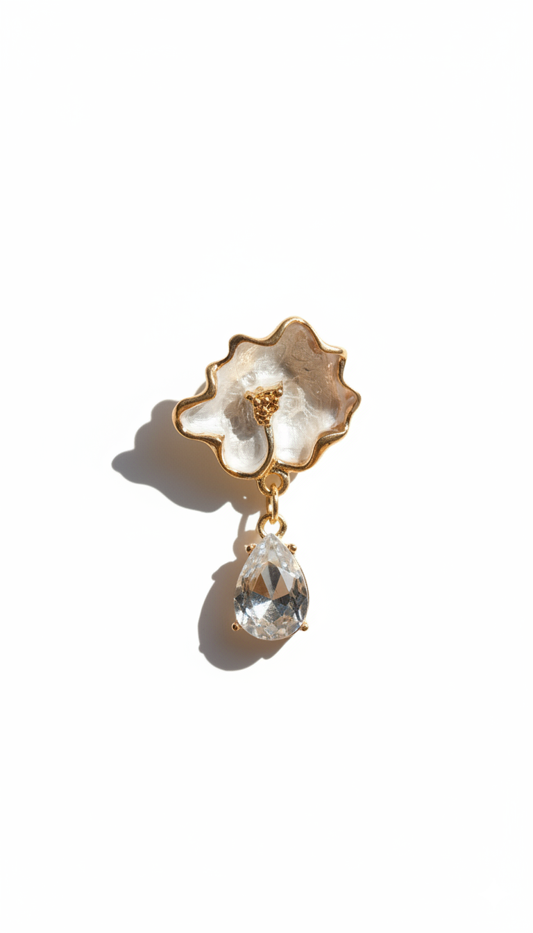White Bloom Crystal Earrings 18KT gold Plated