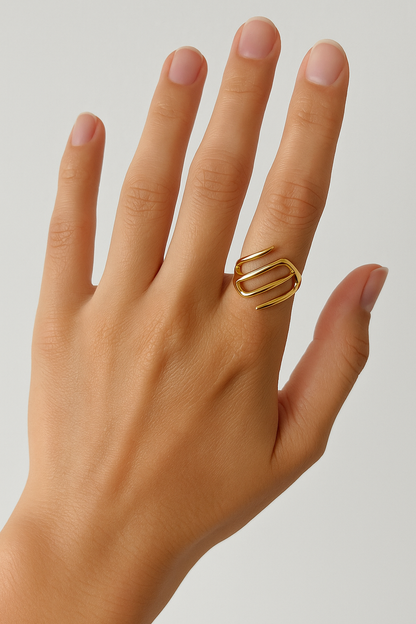 Solid Gold Zig Zag Ring 18KT Gold Color Plated