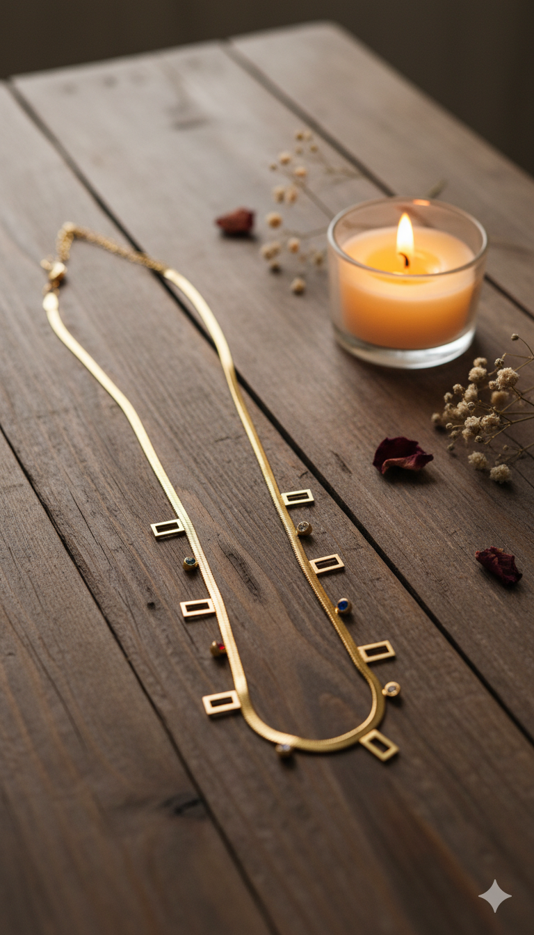 Snake chain with Square details 18kt Gold Plated