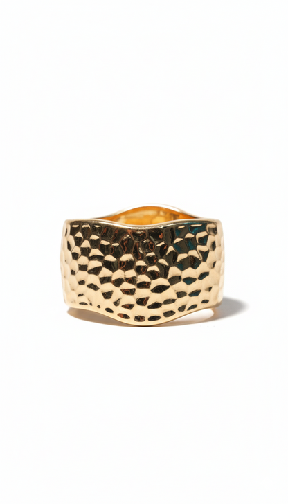 Broad Hammered Hand Cuff 18KT Gold Plated