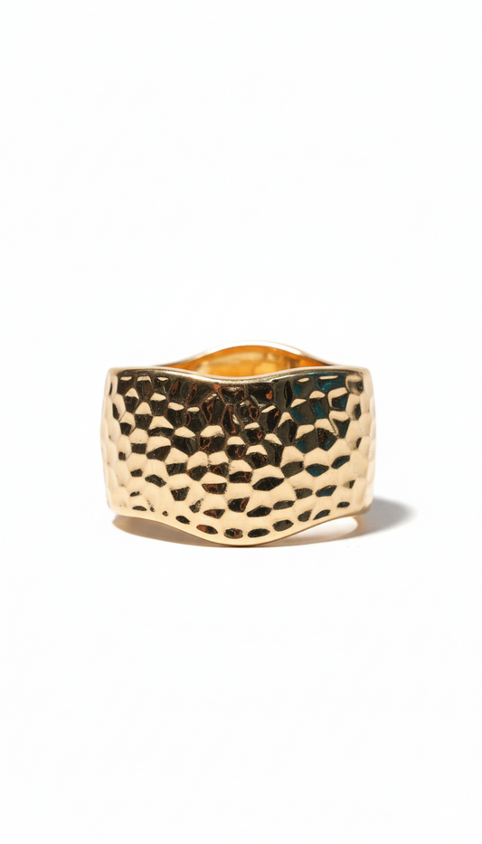 Broad Hammered Hand Cuff 18KT Gold Plated