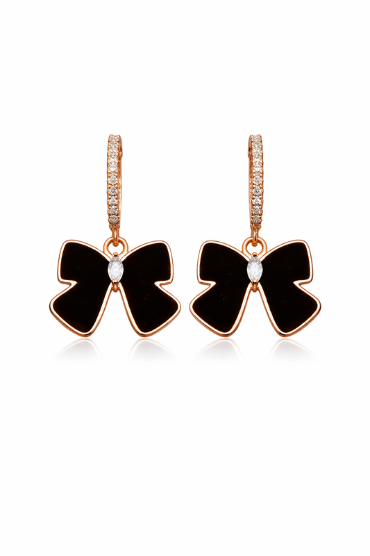 Midnight Bow Drop Hoops – 18KT Gold Plated