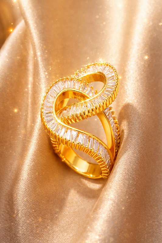 18KT Gold Plated Aurora Infinity Baguette Ring (Size 19)