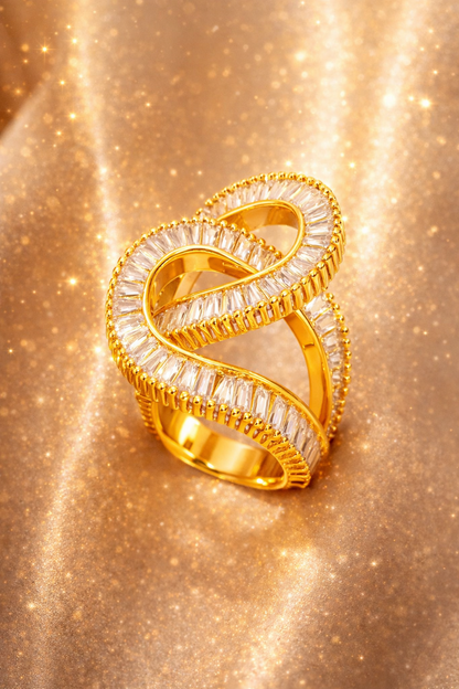 18KT Gold Plated Aurora Infinity Baguette Ring (Size 19)