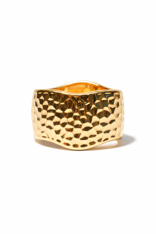 Broad Hammered Hand Cuff 18KT Gold Plated