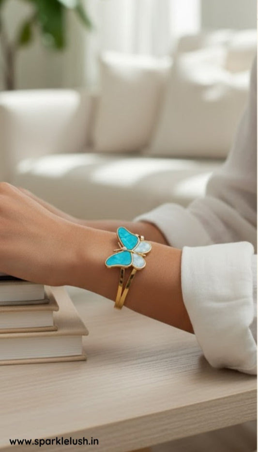 Butterfly Blue Hand Cuff 18kt gold-plated