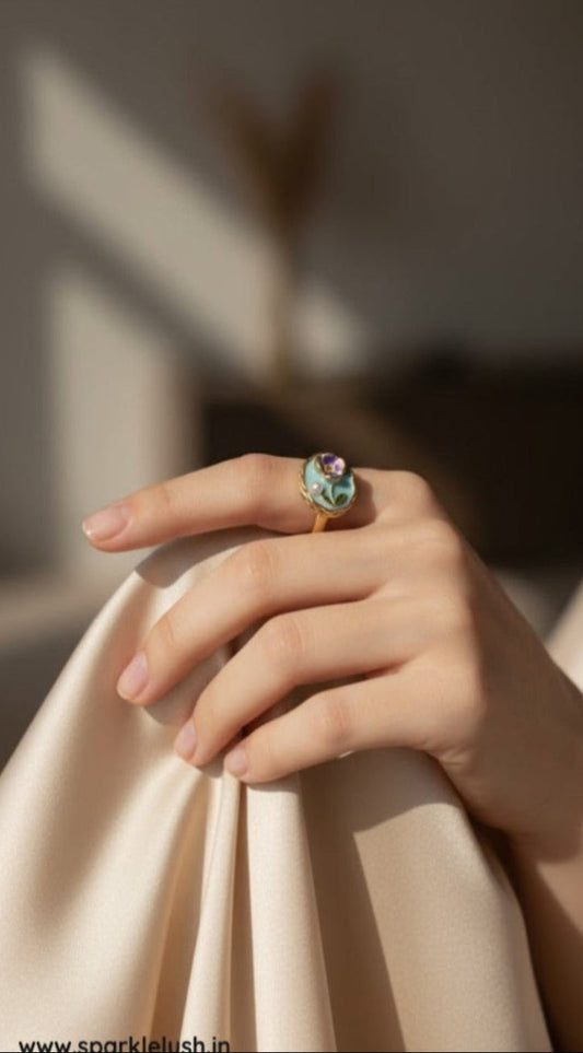 Fairy Pearl Blue Ring 18KT Gold Color Plated