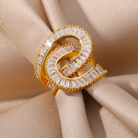 18KT Gold Plated Aurora Infinity Baguette Ring (Size 19)