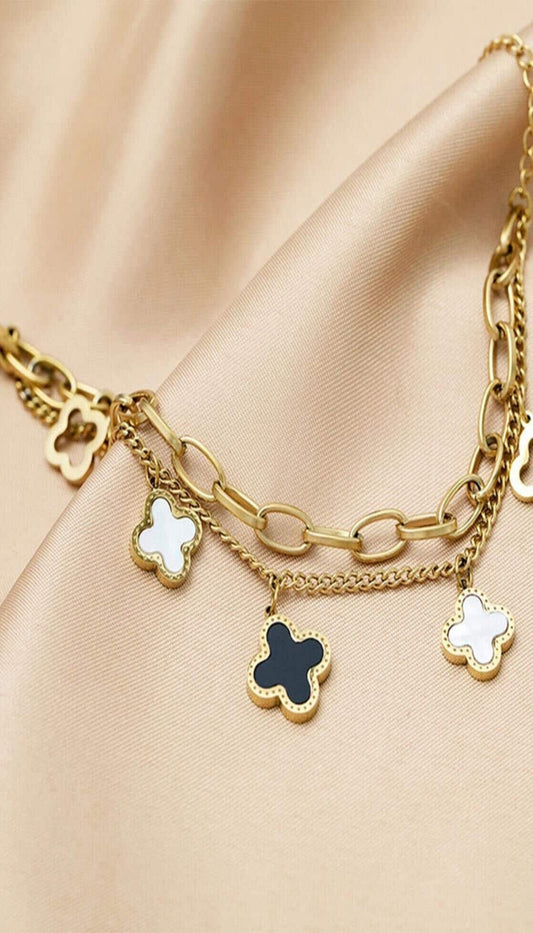Clover Luxe Layered Charm 18KT Gold Plated Bracelet
