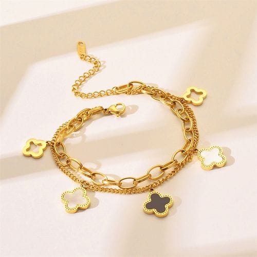 Clover Luxe Layered Charm 18KT Gold Plated Bracelet